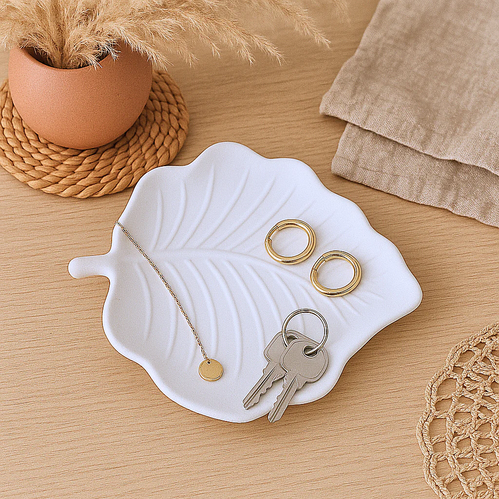 đ Vide-poche dĂ©coratif en forme de feuille â Artisanat & Ă©lĂ©gance naturelle